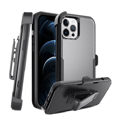 3 in 1 Heavy Duty Adventurer Defender Hard Rugged Case With Clip For iPhone 12/12 Pro - Black - GR Phones