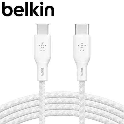 Belkin BoostCharge Braided 100W USB - C to USB - C Cable 2M - White - GR Phones