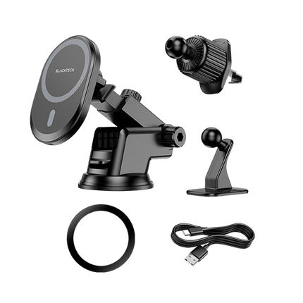 BLACKTECH 15W Super Magnetic All in 1 Wireless Charging Car Holder BL - BH201 - GR Phones