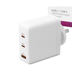 BLACKTECH Smart IC 120W PD GaN Charger Adapter 2USB - C + 1USB - A - GR Phones