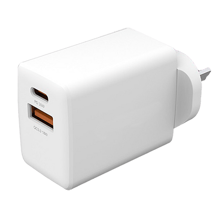 BLACKTECH Smart IC 30W Wall Charger Adaptor USB - C + USB - A BC03 - White - GR Phones