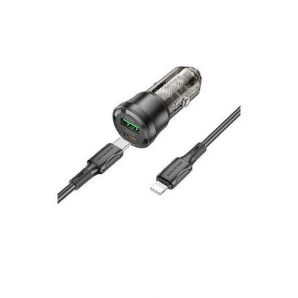 BOROFONE BZ24 Transparent 20W PD Car Charger with USB C to Lightning Cable - Black (Single Port) - GR Phones