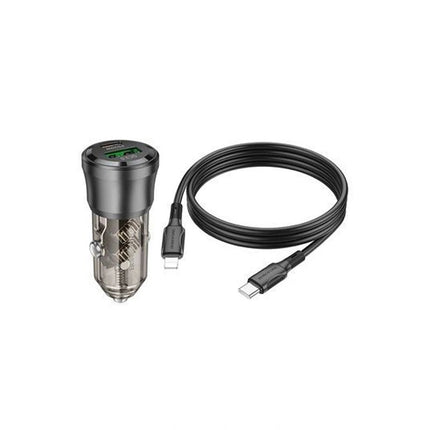 BOROFONE BZ24 Transparent 20W PD Car Charger with USB C to Lightning Cable - Black (Single Port) - GR Phones