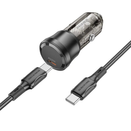 BOROFONE BZ24 Transparent 20W PD Car Charger with USB C to USB C - Black (Single Port) - GR Phones