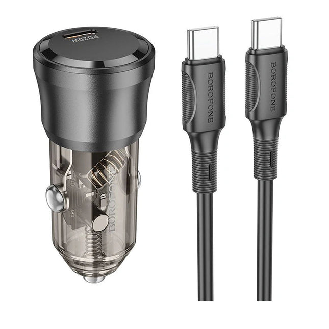 BOROFONE BZ24 Transparent 20W PD Car Charger with USB C to USB C - Black (Single Port) - GR Phones