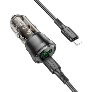 BOROFONE BZ25 Transparent 38W PD Car Charger with USB C to USB C Charging Cable - Black - GR Phones
