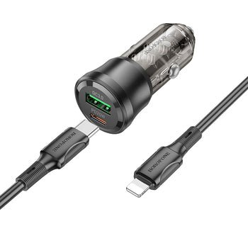 BOROFONE BZ25 Transparent 38W PD Car Charger with USB C to USB C Charging Cable - Black - GR Phones