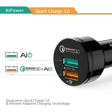 CC - T7 36W Qualcomm Quick Charge 3.0 Dual USB Car Charger - GR Phones