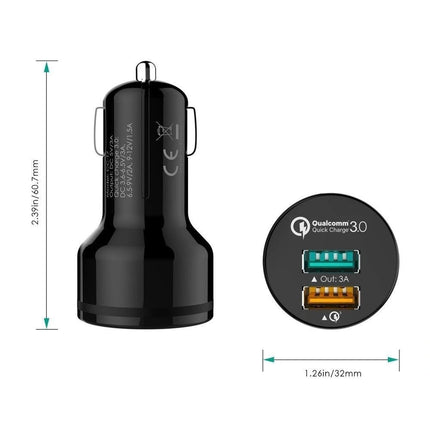 CC - T7 36W Qualcomm Quick Charge 3.0 Dual USB Car Charger - GR Phones