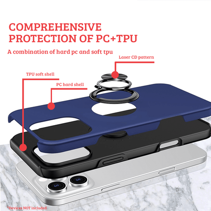 Magnetic Ring Stand Hybrid Case Cover For iPhone 16E / 17E - Black