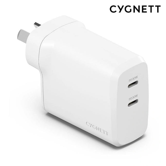 Cygnett PowerPlus 60W (30W x2) Dual Port USB - C PD Travel - Ready Fast Wall Charger - White - GR Phones