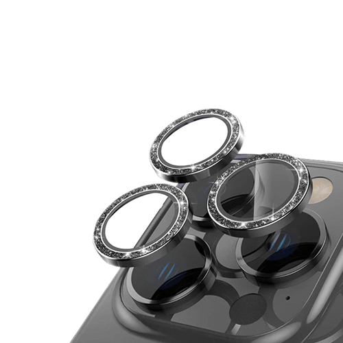 Diamond Camera Lens Cover Protector for iPhone 15 / 15 Plus - Black - GR Phones