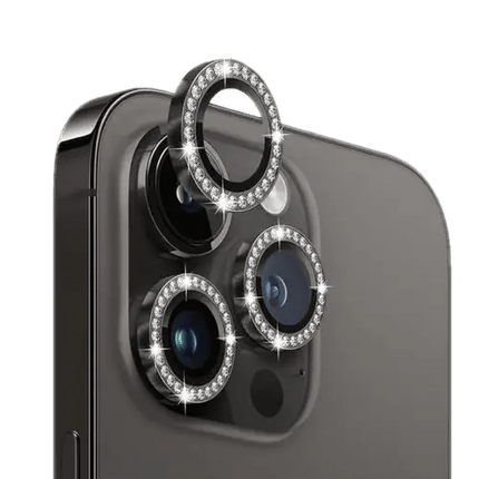 Diamond Camera Lens Cover Protector for iPhone 15 Pro / 15 Pro Max - Black - GR Phones