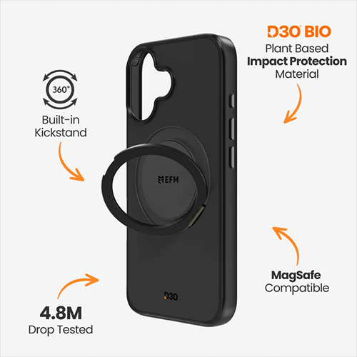 EFM: Alta Case with D3O Bio Suits Case for iPhone 16 - Black - GR Phones