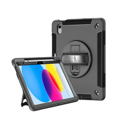 Generic Rugged Apple iPad (10.2') (9th/8th/7th Gen) Case Black - Built - in - Kickstand, Adjustable Hand Strap, Pen Holder, DropProof, ShockProof - GR Phones