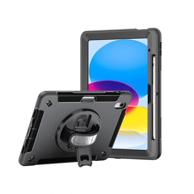 Generic Rugged Apple iPad (A16) / iPad (10.9') (10th Gen) Case Black - Built - in - Kickstand, Adjustable Hand Strap, Pen Holder, DropProof, ShockProof - GR Phones