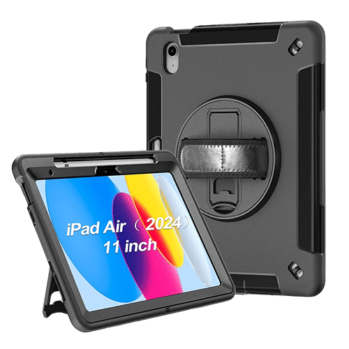 Generic Rugged Apple iPad Air M2 (11") (6th Gen)/ iPad Air (10.9") (5th/4th Gen)/ iPad Pro (11") (6th/5th/4th/3rd Gen) Case Black - Built - in - Kickstand - GR Phones