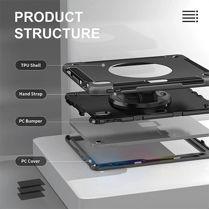 Generic Rugged Apple iPad Air M2 (11") (6th Gen)/ iPad Air (10.9") (5th/4th Gen)/ iPad Pro (11") (6th/5th/4th/3rd Gen) Case Black - Built - in - Kickstand - GR Phones