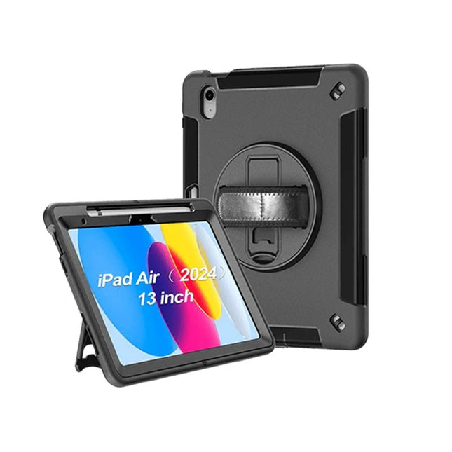 Generic Rugged Apple iPad Air M2 (13") (1st Gen) / iPad Pro (12.9") (6th/5th/4th/3rd) Case Black - Built - in - Kickstand, Adjustable Hand Strap - GR Phones