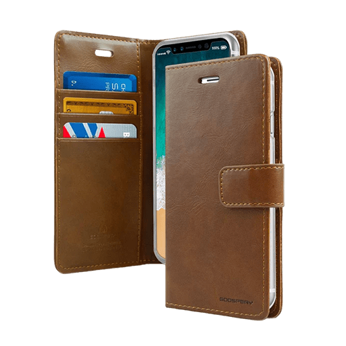 Goospery Mercury Blue Moon Diary Leather Case Cover For Galaxy S22 - Brown - GR Phones