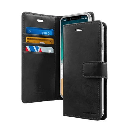 Goospery Mercury Blue Moon Diary Leather Case Cover For Galaxy S22 Plus - Black - GR Phones