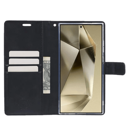 Goospery Mercury Blue Moon Diary Leather Case Cover For Galaxy S23 Plus - Black - GR Phones