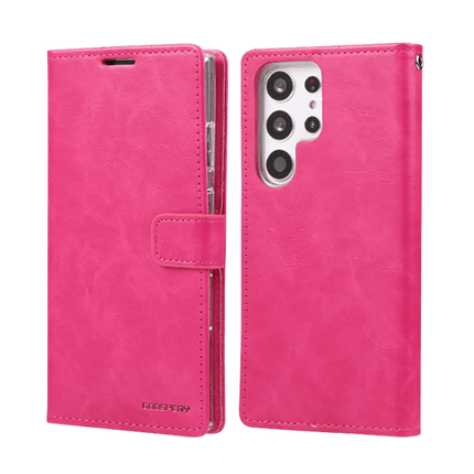 Goospery Mercury Blue Moon Diary Leather Case Cover For Galaxy S23 Ultra - Hot Pink - GR Phones