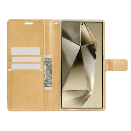 Goospery Mercury Blue Moon Diary Leather Case Cover For Galaxy S24 Ultra - Gold - GR Phones