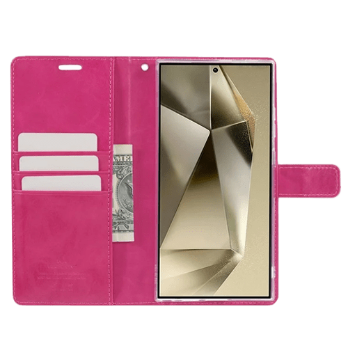 Goospery Mercury Blue Moon Diary Leather Case Cover For Galaxy S24 Ultra - Hot Pink - GR Phones