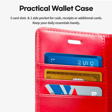 Goospery Mercury Blue Moon Diary Wallet Leather Case For iPhone 13 Pro - Red - GR Phones