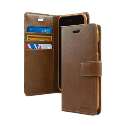 Goospery Mercury Blue Moon Diary Wallet Leather Case For iPhone 14 - Brown - GR Phones