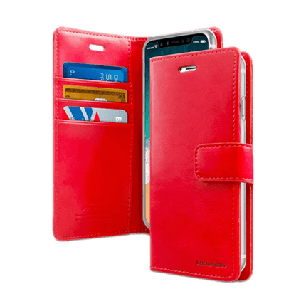 Goospery Mercury Blue Moon Diary Wallet Leather Case For iPhone 14 Pro - Red - GR Phones