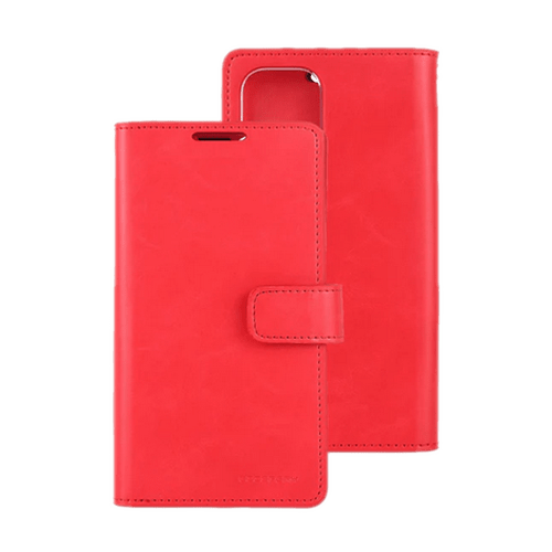 Goospery Mercury Blue Moon Diary Wallet Leather Case For iPhone 14 - Red - GR Phones