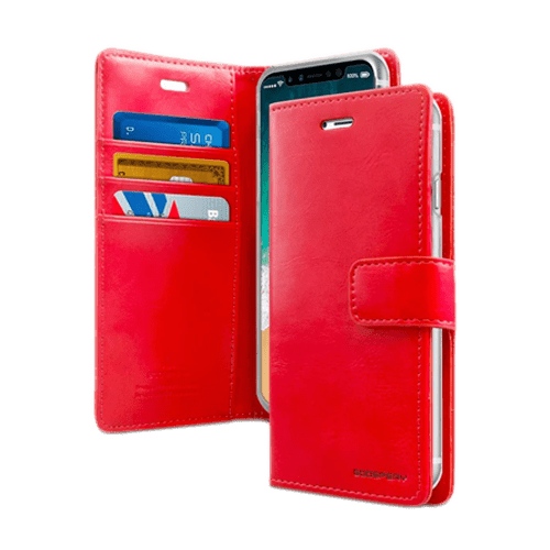 Goospery Mercury Blue Moon Diary Wallet Leather Case For iPhone 14 - Red - GR Phones