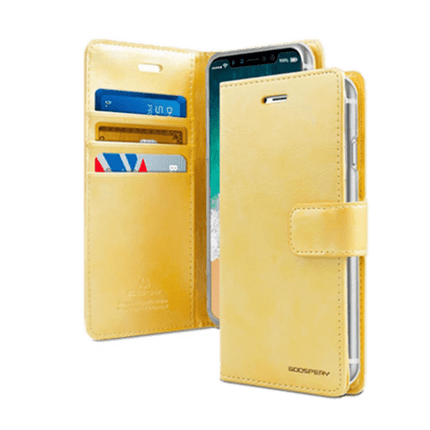 Goospery Mercury Blue Moon Diary Wallet Leather Case For iPhone 15 - Gold - GR Phones