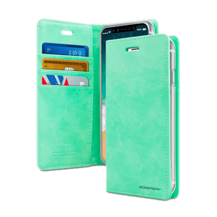 Goospery Mercury Blue Moon Diary Wallet Leather Case For iPhone 15 - Mint - GR Phones