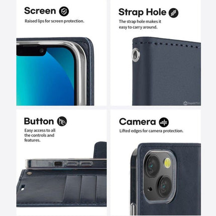 Goospery Mercury Blue Moon Diary Wallet Leather Case For iPhone 15 Pro - Black - GR Phones