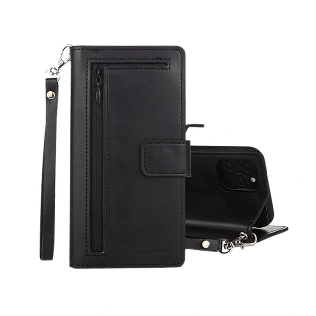 Goospery Mercury Detachable Diary Zipper Wallet Leather Flip Case Cover For iPhone X/ XS - Black - GR Phones