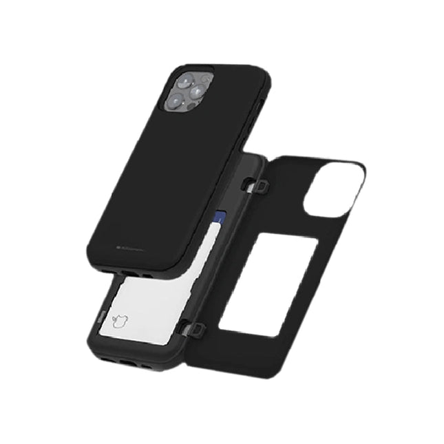 Goospery Mercury Magnetic Door Bumper Case with Card Slot For iPhone 12 Pro Max - Black - GR Phones