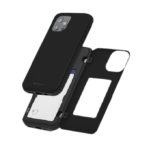 Goospery Mercury Magnetic Door Bumper Case with Card Slot For iPhone 12/12 Pro - Black - GR Phones