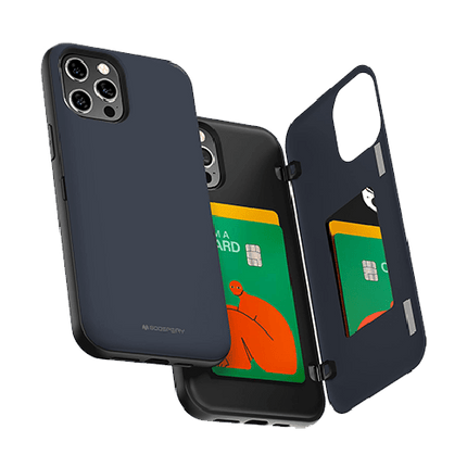 Goospery Mercury Magnetic Door Bumper Case with Card Slot For iPhone 12/12 Pro - Navy - GR Phones