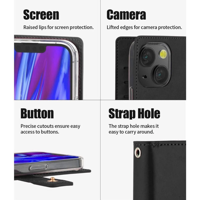 Goospery Mercury Mansoor Diary Wallet Case For iPhone 14 Plus – Black - GR Phones