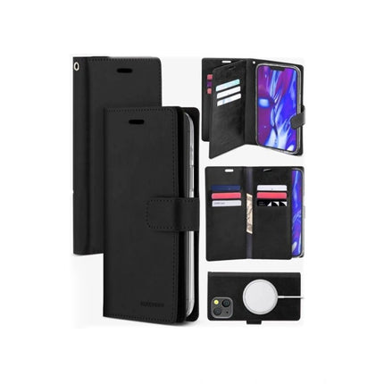 Goospery Mercury Mansoor Diary Wallet Case For iPhone 14 Plus – Black - GR Phones