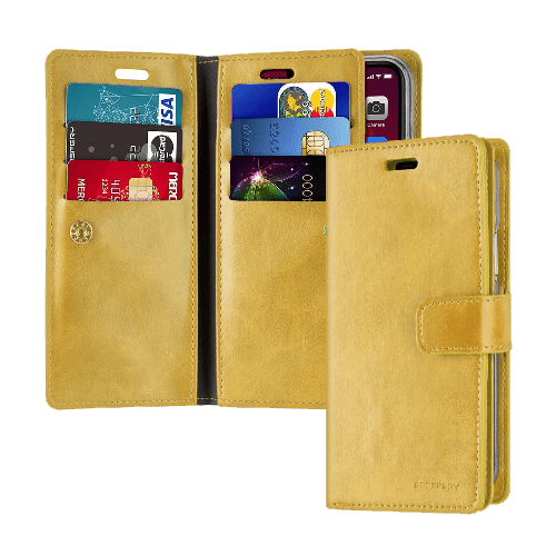 Goospery Mercury Mansoor Diary Wallet Leather Flip Case Cover For iPhone 13 - Gold - GR Phones
