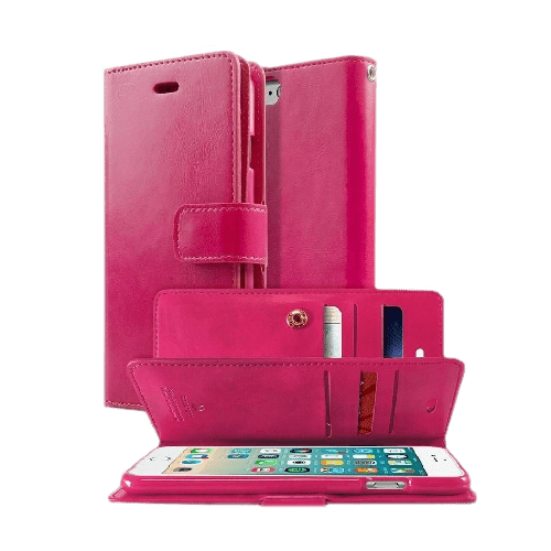Goospery Mercury Mansoor Diary Wallet Leather Flip Case Cover For iPhone 13 - Hot Pink - GR Phones