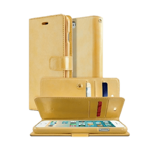 Goospery Mercury Mansoor Diary Wallet Leather Flip Case Cover For iPhone 13 Pro - Gold - GR Phones
