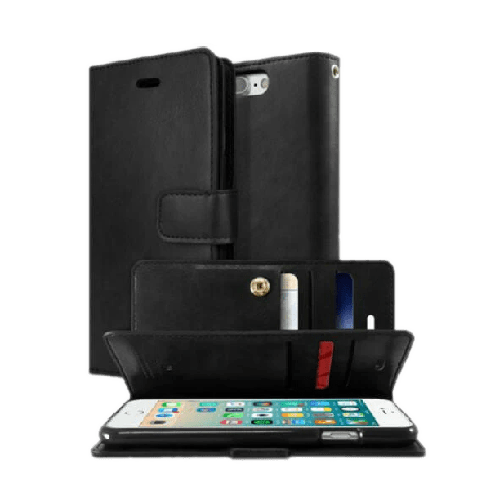 Goospery Mercury Mansoor Diary Wallet Leather Flip Case Cover For iPhone 13 Pro Max - Black - GR Phones