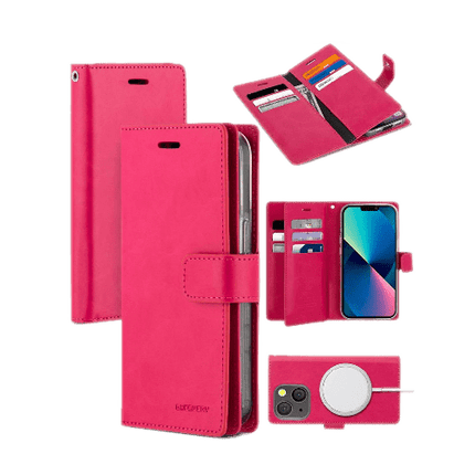 Goospery Mercury Mansoor Diary Wallet Leather Flip Case For iPhone 13 Mini - Hot Pink - GR Phones