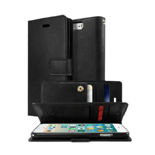 Goospery Mercury Mansoor Diary Wallet Leather Flip Case For iPhone 7/8 - Black - GR Phones