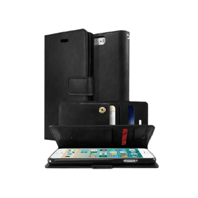 Goospery Mercury Mansoor Diary Wallet Leather Flip Case For iPhone X/XS - Black - GR Phones